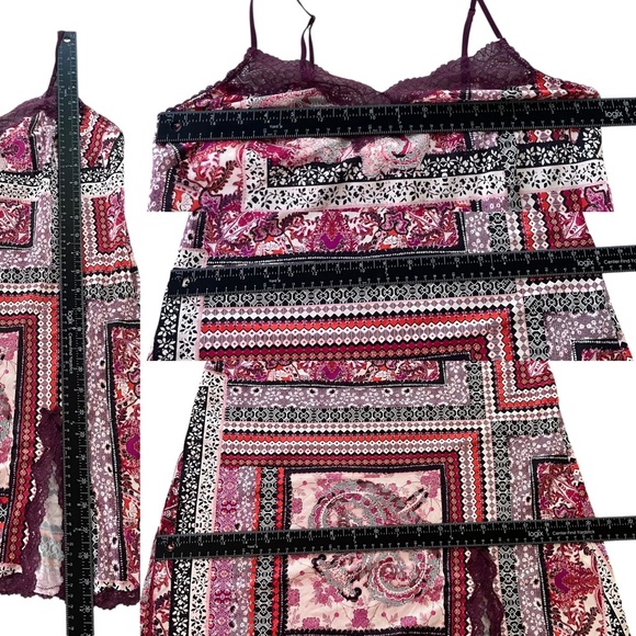 Victorias Secret Women M Pink Maroon Paisley Satin Lace Trim Intimate Slip Dress - Picture 4 of 16